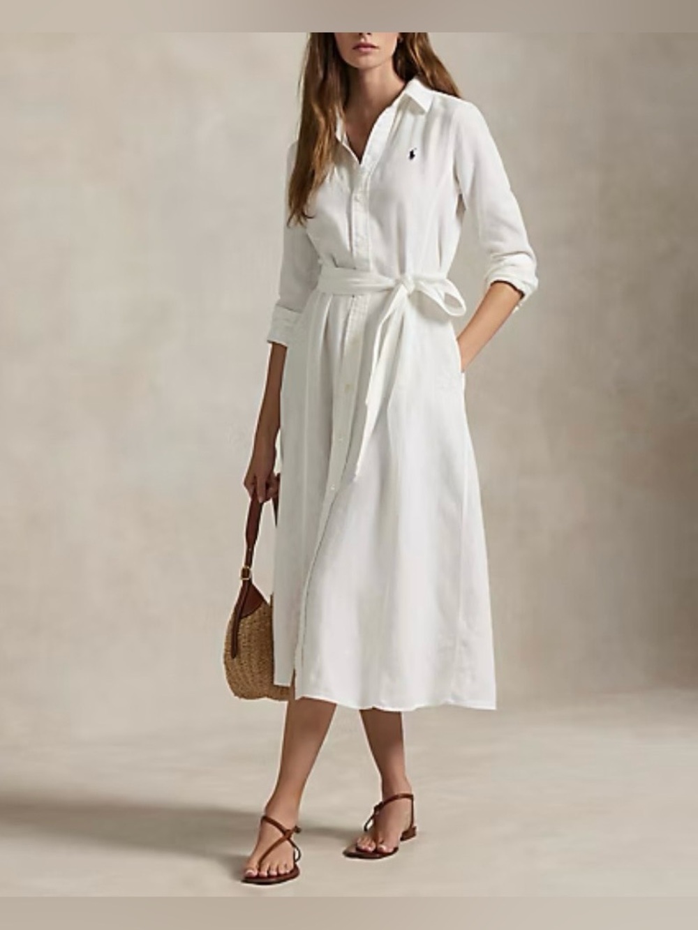 Polo Ralph Lauren Women’s Belted Linen Shirtdress White Sz 8 NWT
